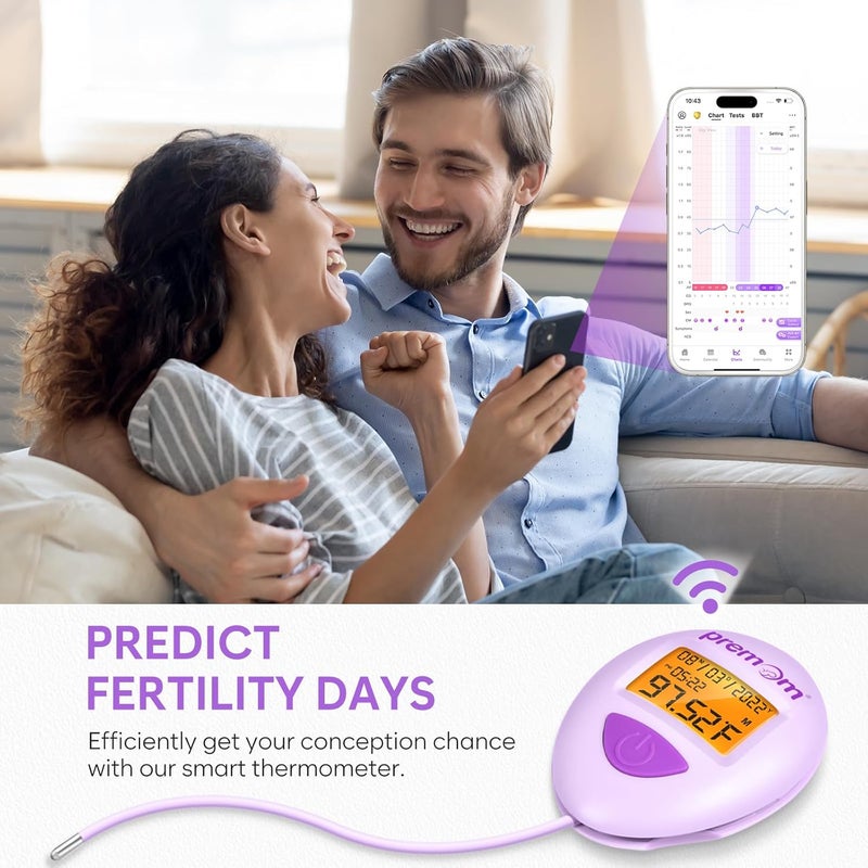 Premom Smart Basal Body Thermometer for Ovulation: Long-Tip for Hands-Free, Digital Ovulation Tracker with 1/100th Degree High Precision, Backlight & 60 Memory | App Supported | EBT-380 - Image 4